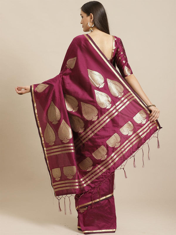 Women's Pink Festive Silk Blend Woven Saree With Unstitched Blouse - Odette