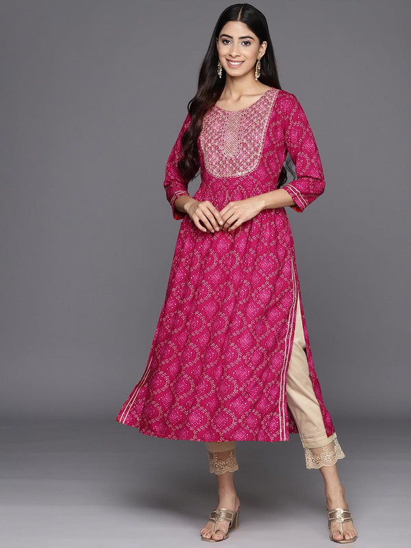 Magenta Printed Rayon A-Line Kurta - Jashvi