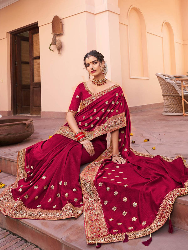 Women's Pink Silk Blend Saree - Odette