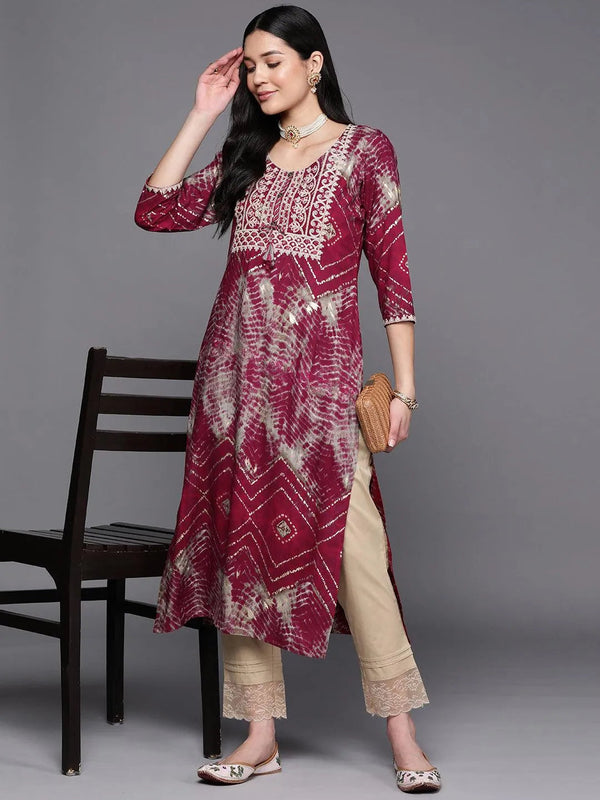 Magenta Yoke Design Rayon Straight Kurta - Jashvi