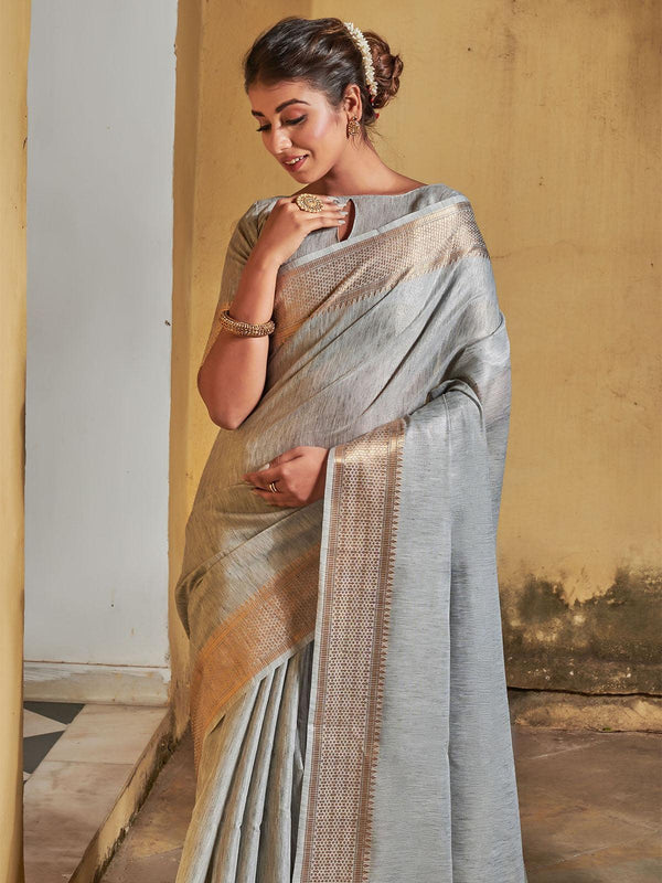 Women's Maheshwari Silk Grey Women Soothing Saree - Odette