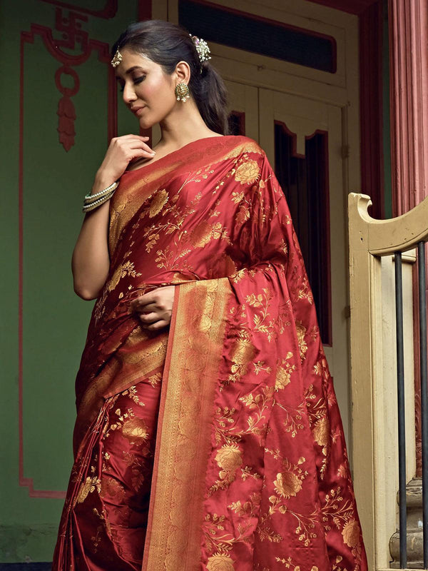 Women's Maroon Color Art Silk Saree With Art Silk Blouse - Odette