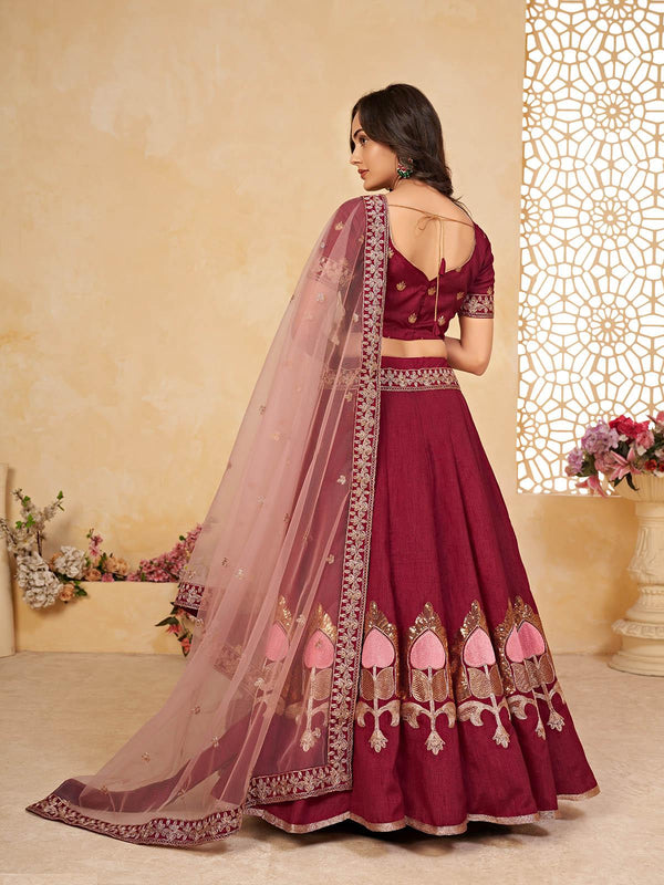 Women's Maroon Designer Lehenga Choli - Odette