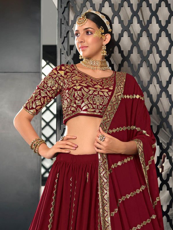 Women's Maroon Designer Lehenga Choli - Odette