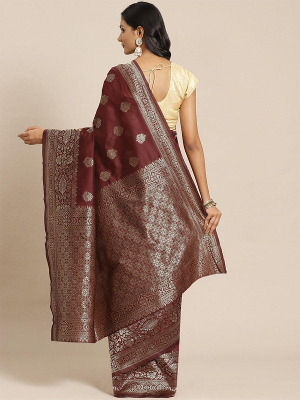 Women's Maroon Elegant Silk Blend Woven Saree - Odette