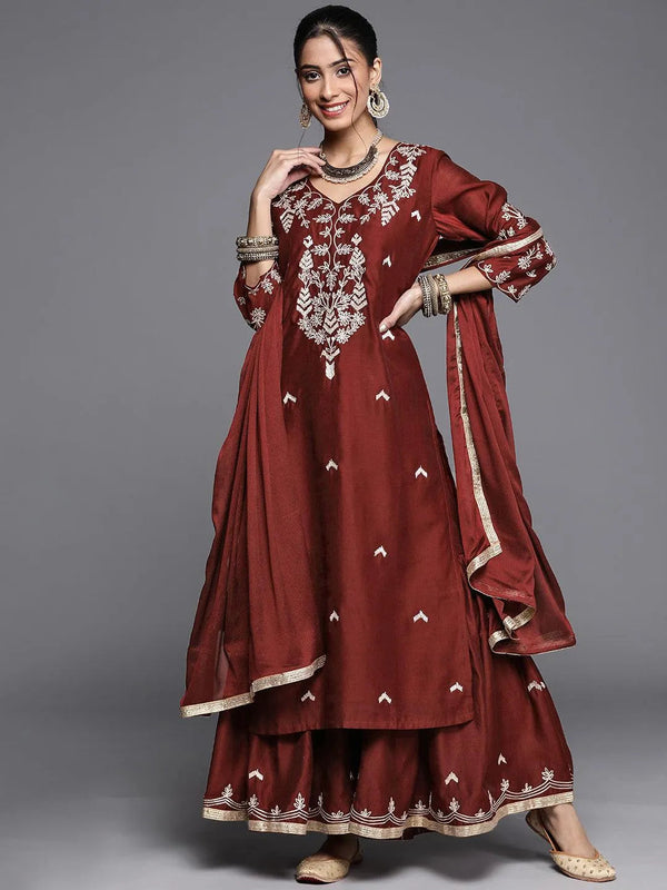 Maroon Embroidered Chanderi Silk Suit Set - Jashvi