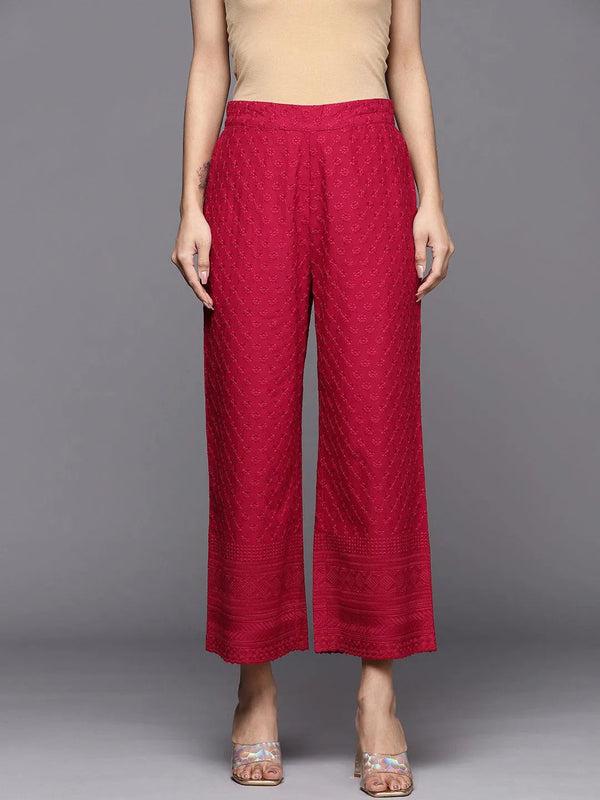 Maroon Embroidered Cotton Palazzos - Jashvi