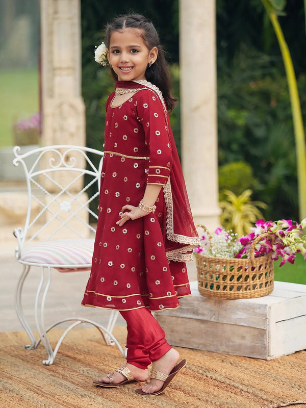 Maroon Embroidered Georgette Suit Set - Jashvi