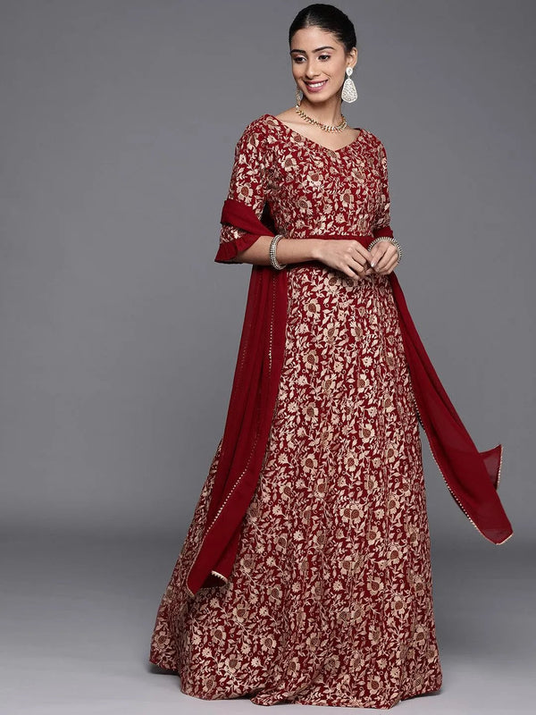 Maroon Embroidered Georgette Lehenga Set - Jashvi