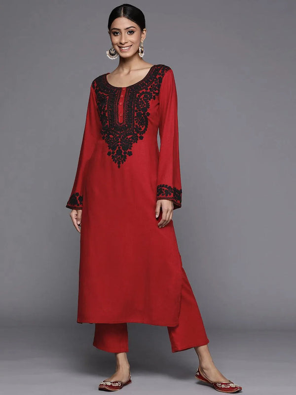 Maroon Embroidered Rayon Kurta - Jashvi