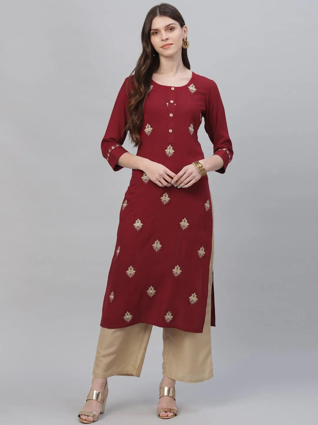 Maroon Embroidered Rayon Kurta Set - Jashvi