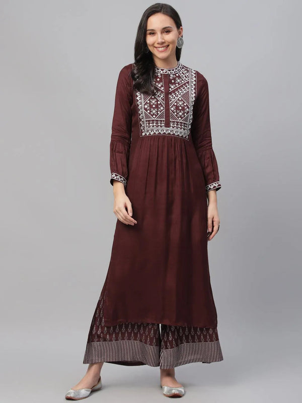 Maroon Embroidered Shantoon Kurta - Jashvi