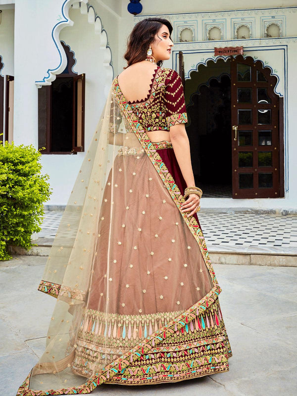 Women's Maroon Festival Wear Lehenga Set - Odette