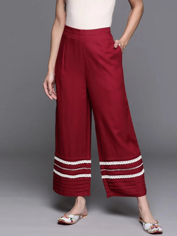 Maroon Hem Design Rayon Palazzos - Jashvi