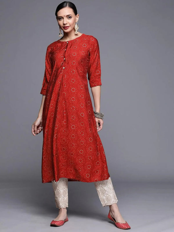 Maroon Printed Chanderi Silk Kurta - Jashvi