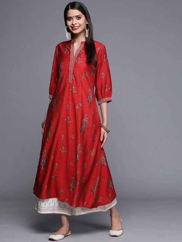 Maroon Printed Chanderi Silk Kurta - Jashvi