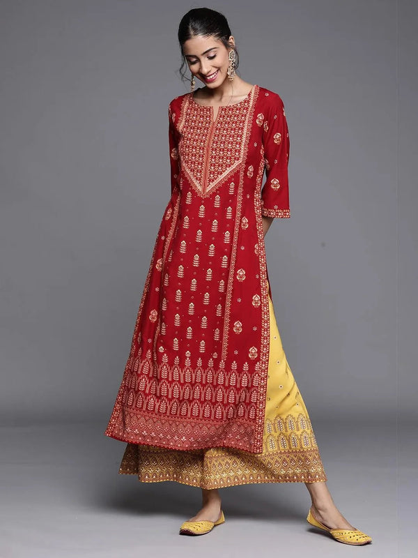 Maroon Printed Chanderi Silk Kurta - Jashvi