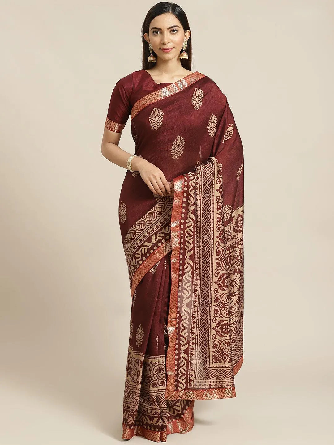 Maroon Printed Chiffon Saree - Jashvi