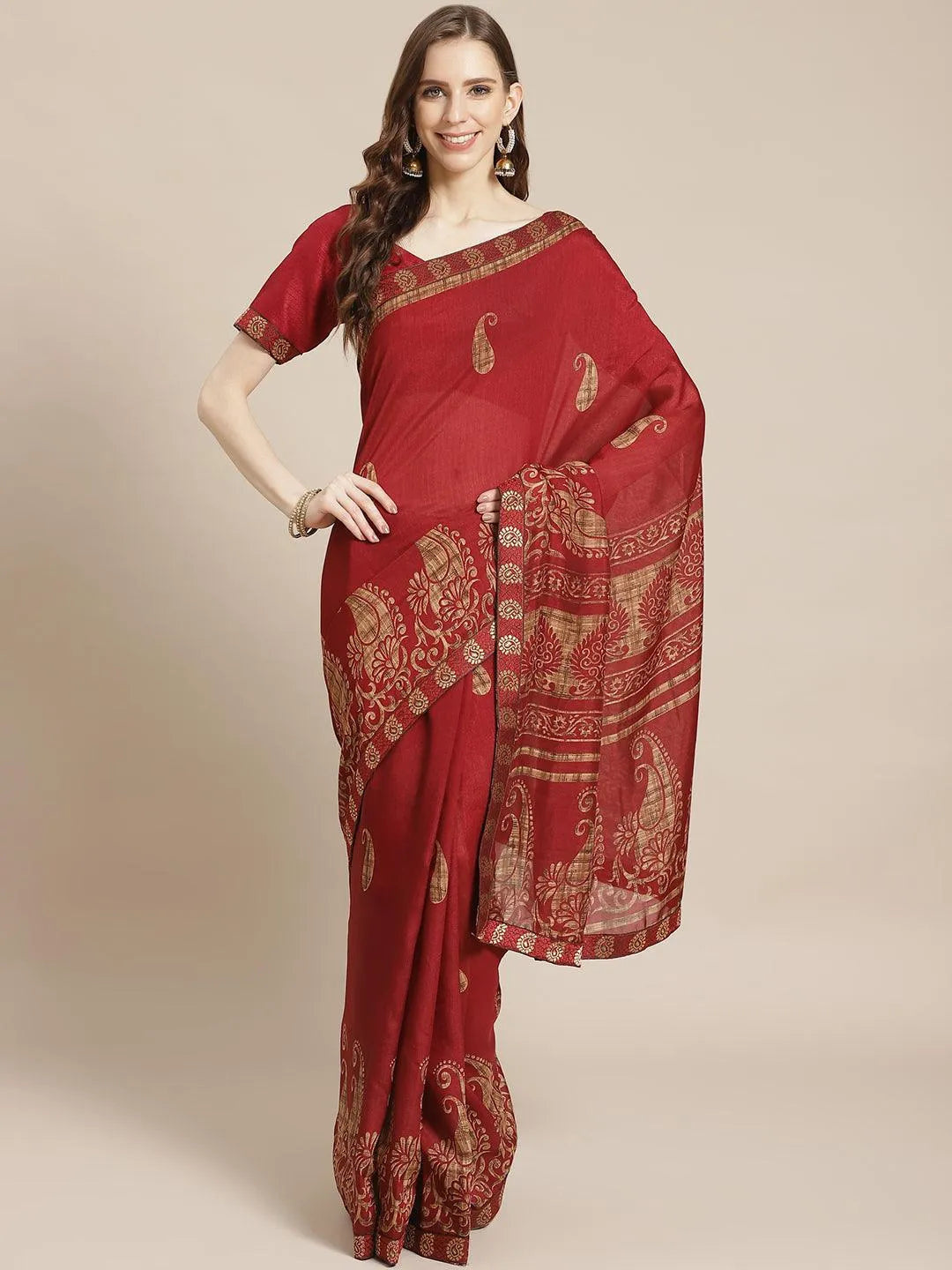 Maroon Printed Chiffon Saree - Jashvi