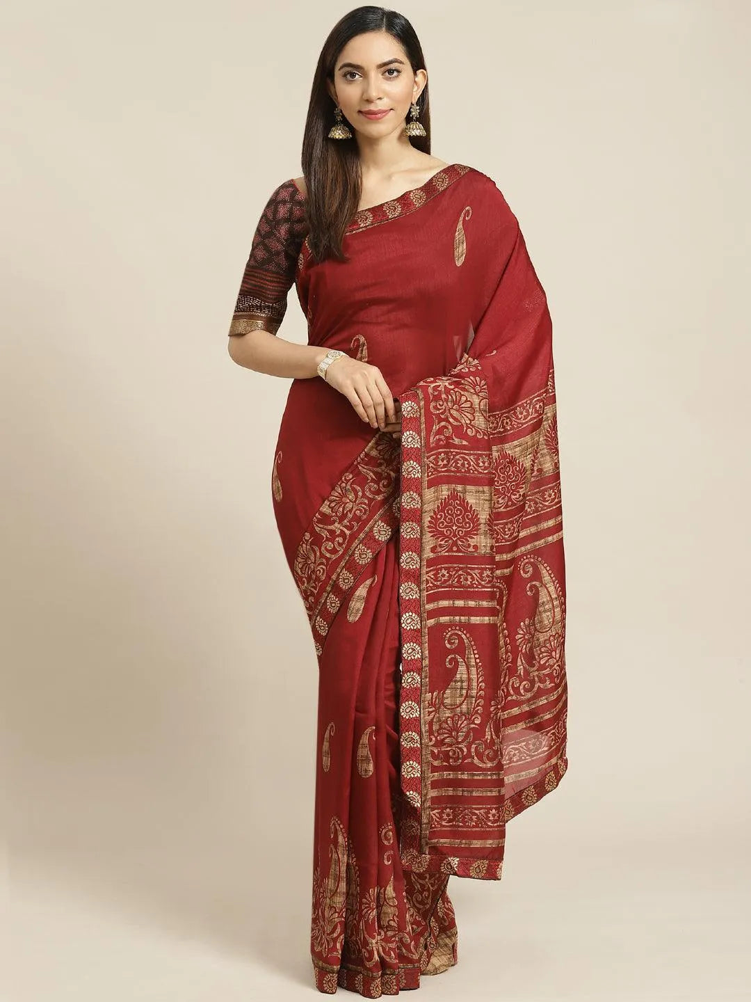 Maroon Printed Chiffon Saree - Jashvi