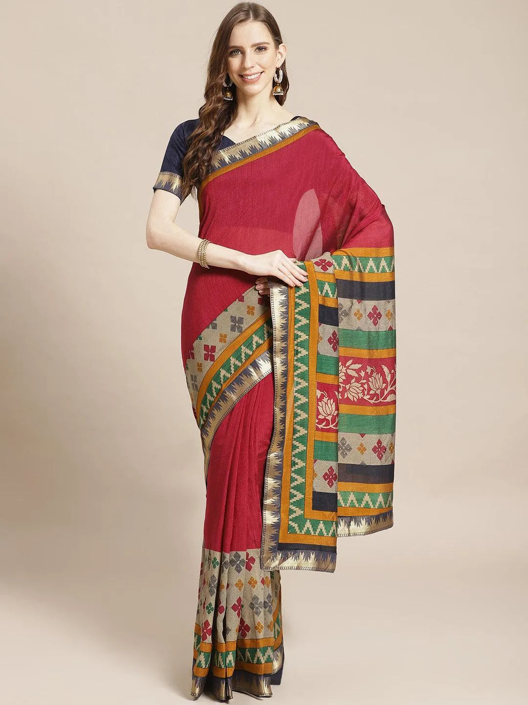 Maroon Printed Chiffon Saree - Jashvi