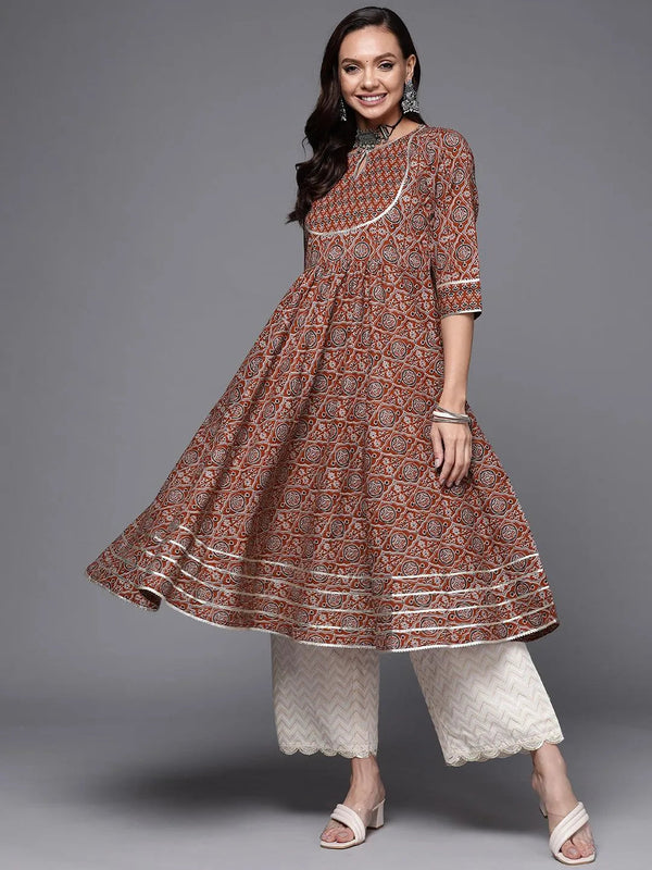 Maroon Printed Cotton Anarkali Kurta - Jashvi