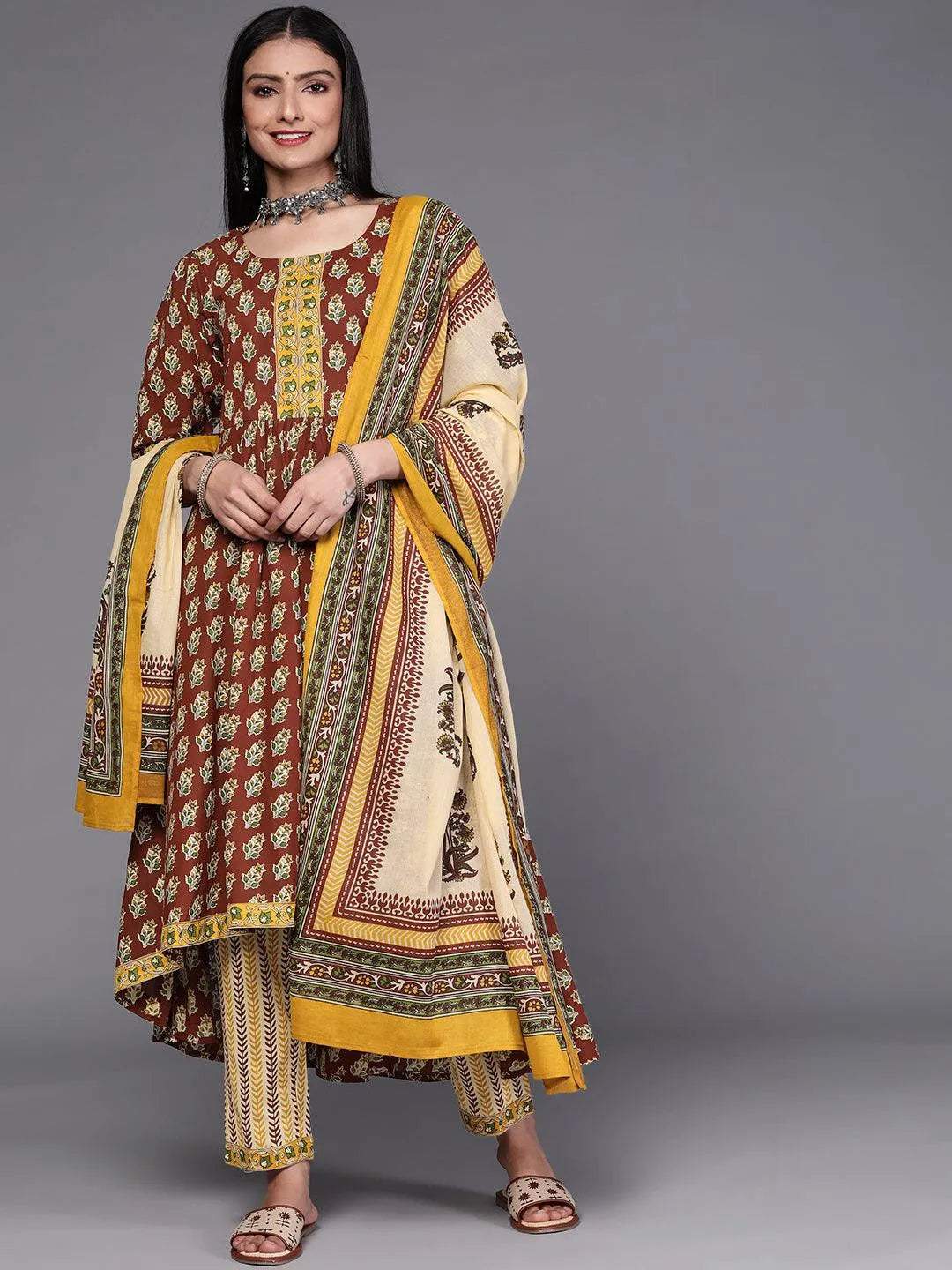 Maroon Printed Cotton Suit Set - Jashvi