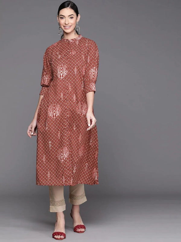 Maroon Printed Cotton Kurta - Jashvi