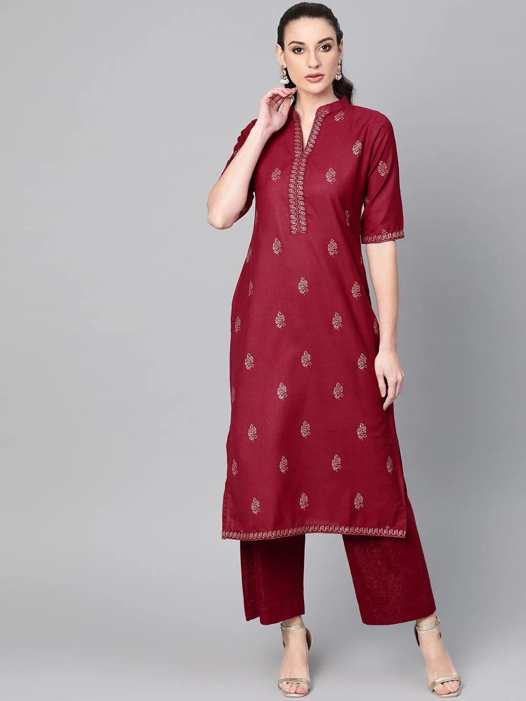 Maroon Printed Cotton Kurta - Jashvi