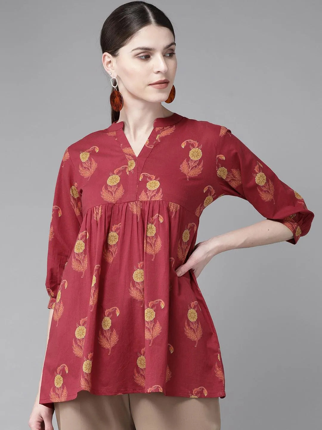 Maroon Printed Cotton Kurti - Jashvi