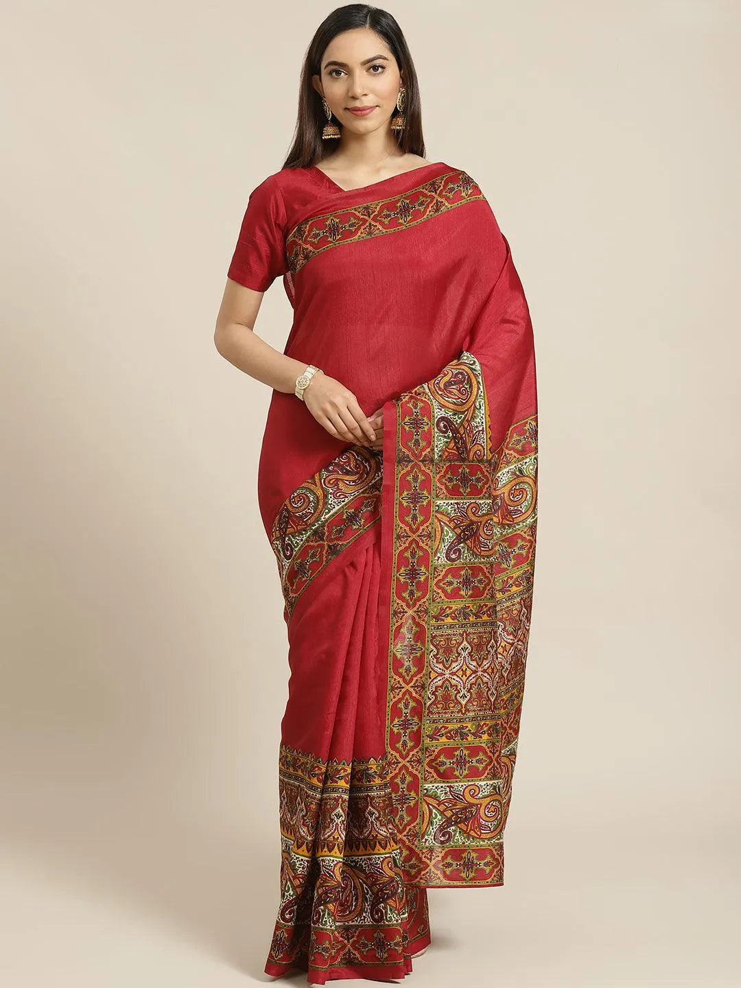 Maroon Printed Cotton Saree - Jashvi