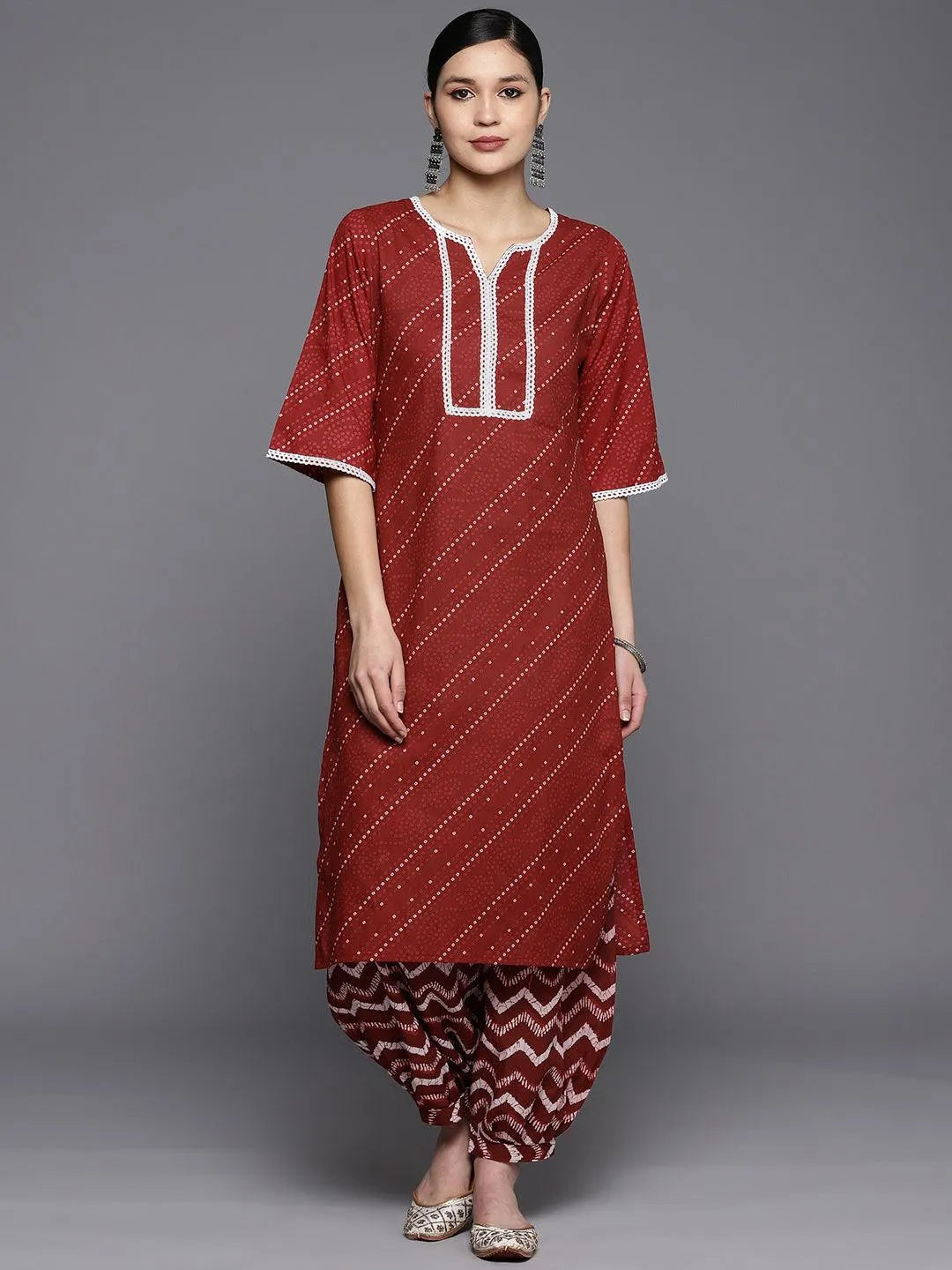 Maroon Printed Cotton Straight Kurta Set With Salwar - Jashvi