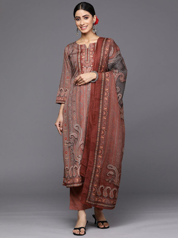 Maroon Printed Crepe Straight Suit Set With Trousers - Jashvi