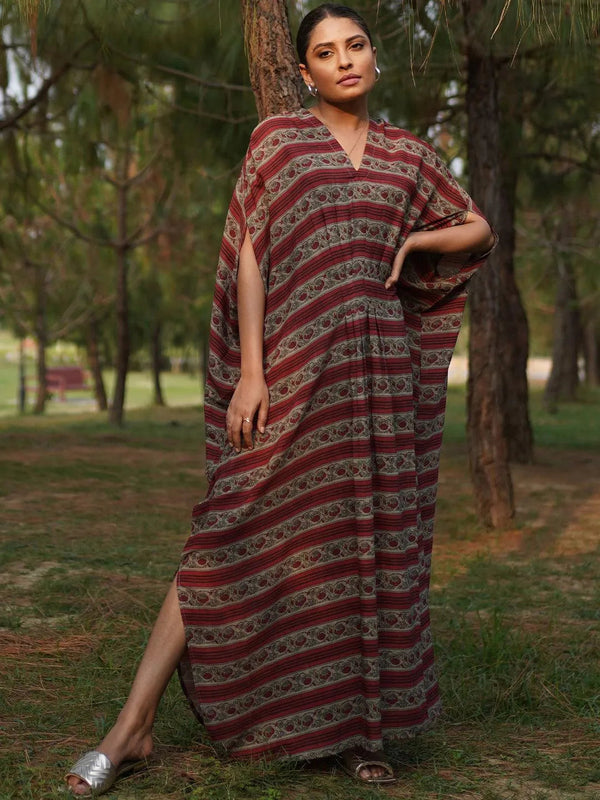 Maroon Printed Georgette Dress - Jashvi