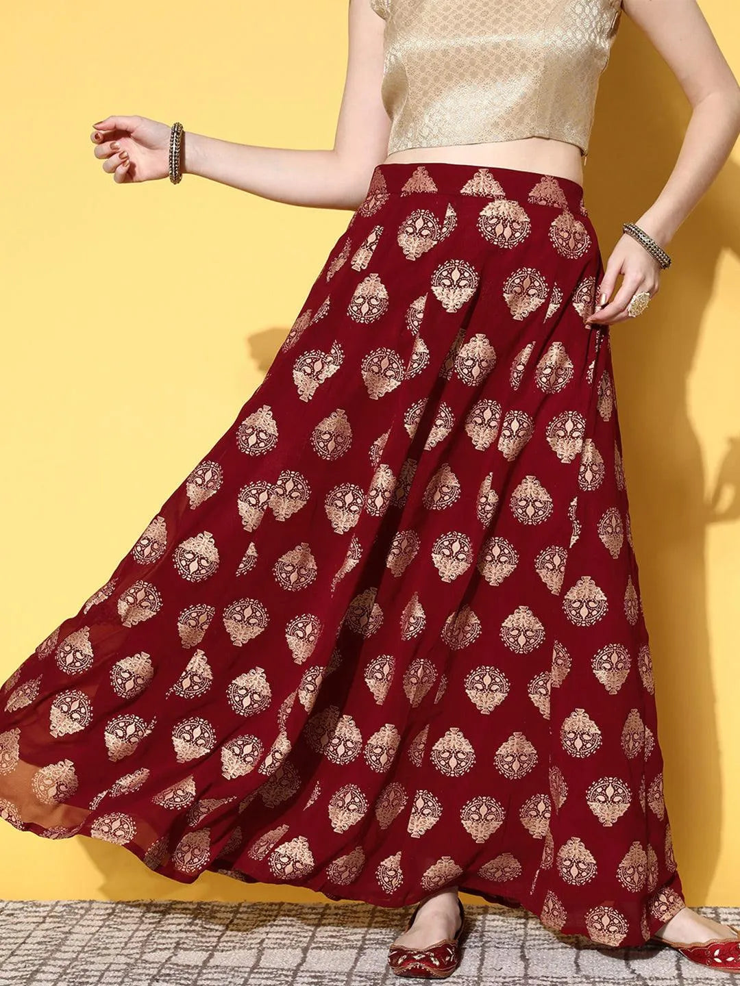 Maroon Printed Georgette Skirt - Jashvi