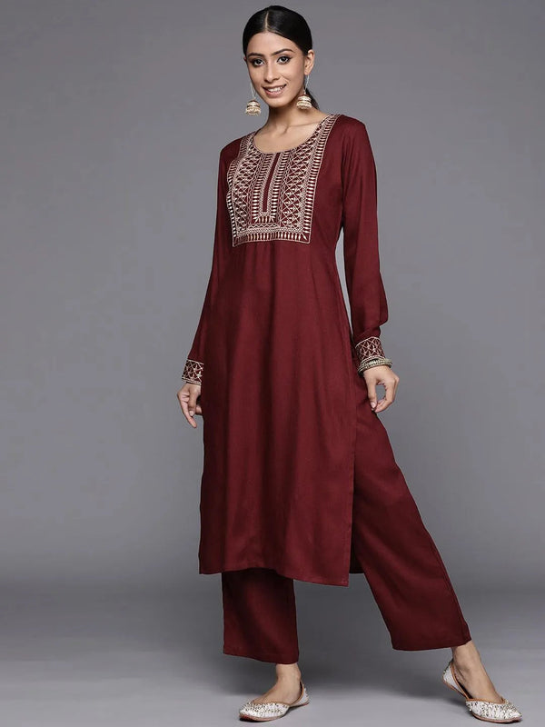 Maroon Printed Pashmina Wool Kurta - Jashvi