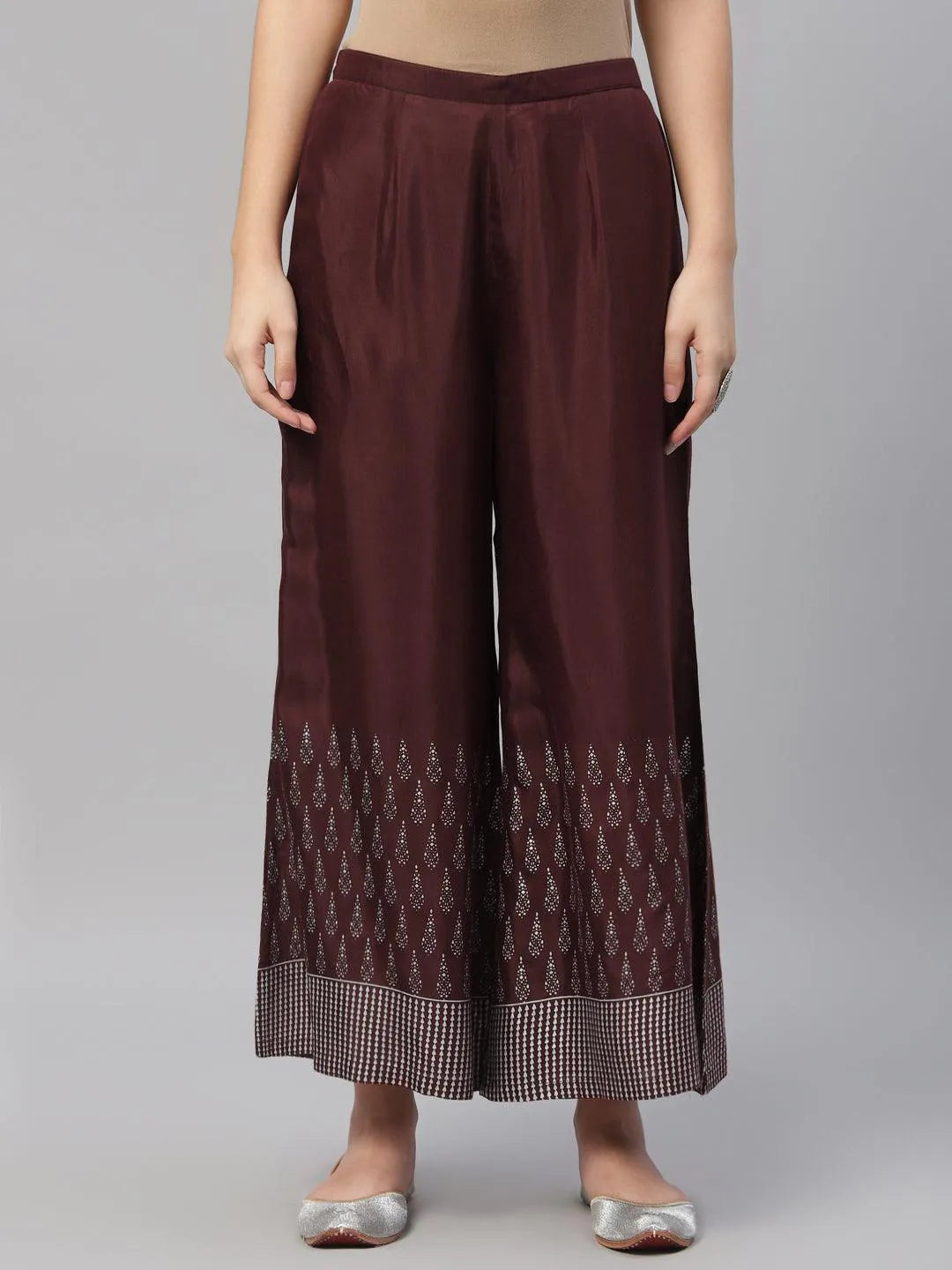 Maroon Printed Polyester Palazzos - Jashvi