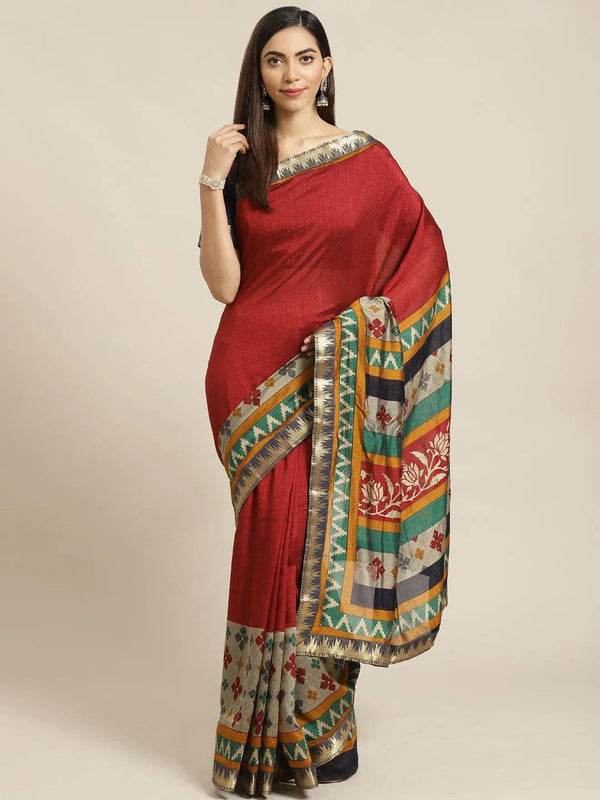 Maroon Printed Polyester Saree - Jashvi