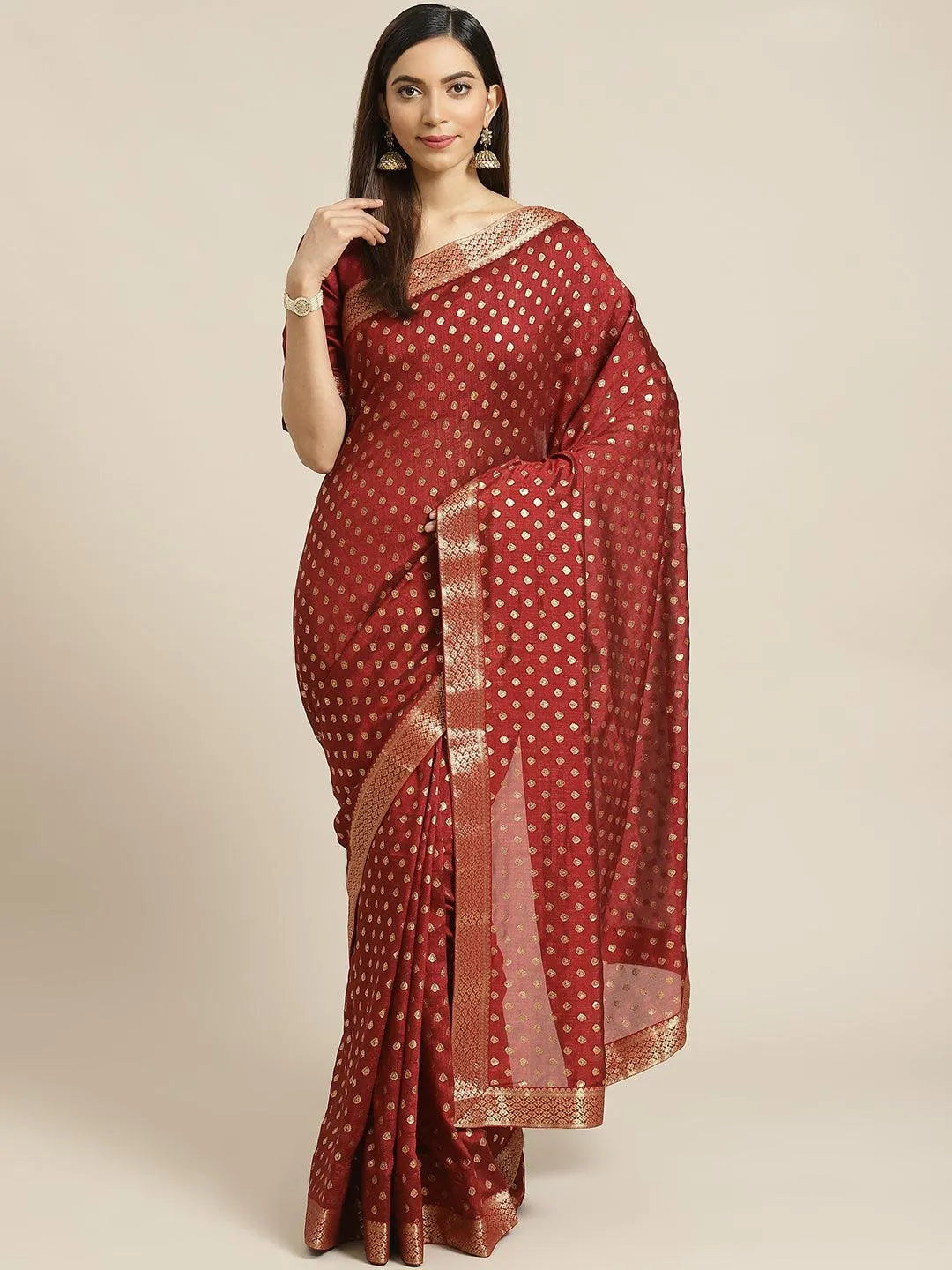 Maroon Printed Polyester Saree - Jashvi