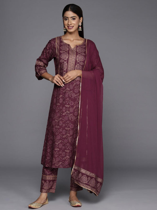 Maroon Printed Rayon A-Line Kurta With Trousers & Dupatta - Jashvi