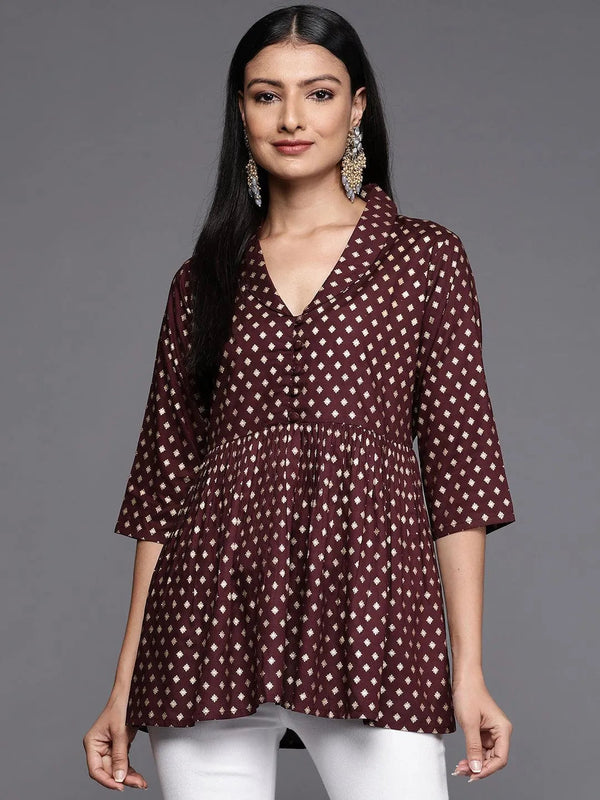 Maroon Printed Rayon A-Line Kurti - Jashvi