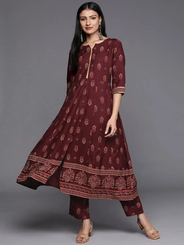 Maroon Printed Rayon Anarkali Kurta - Jashvi