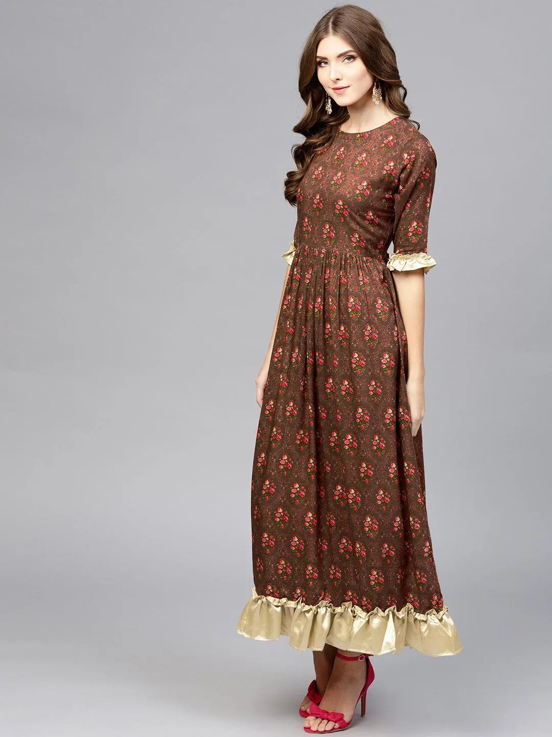 Maroon Printed Rayon Dress - Jashvi