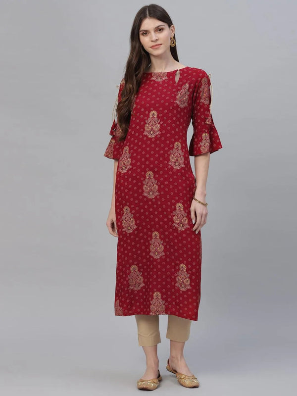 Maroon Printed Rayon Kurta - Jashvi