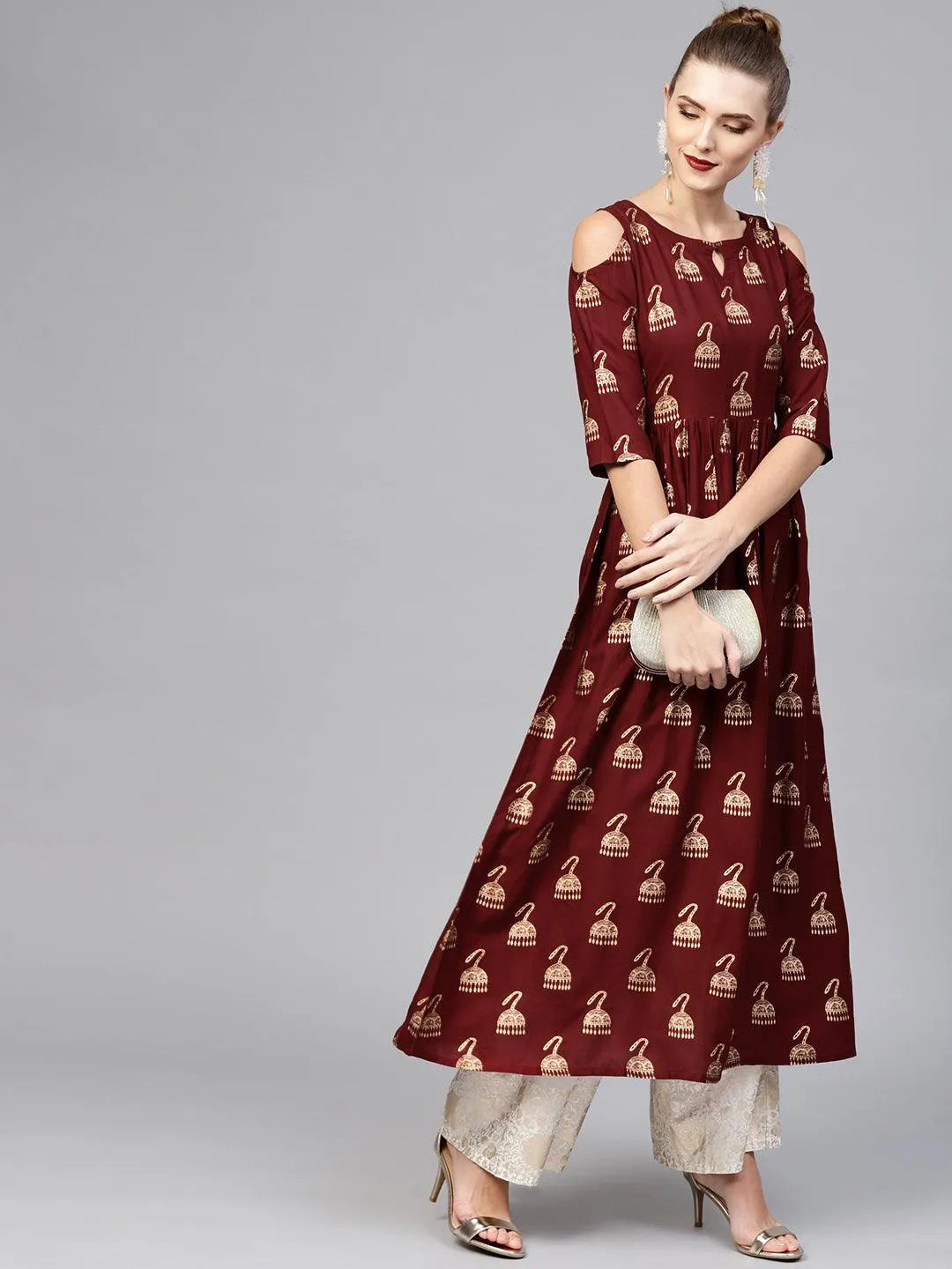 Maroon Printed Rayon Kurta - Jashvi