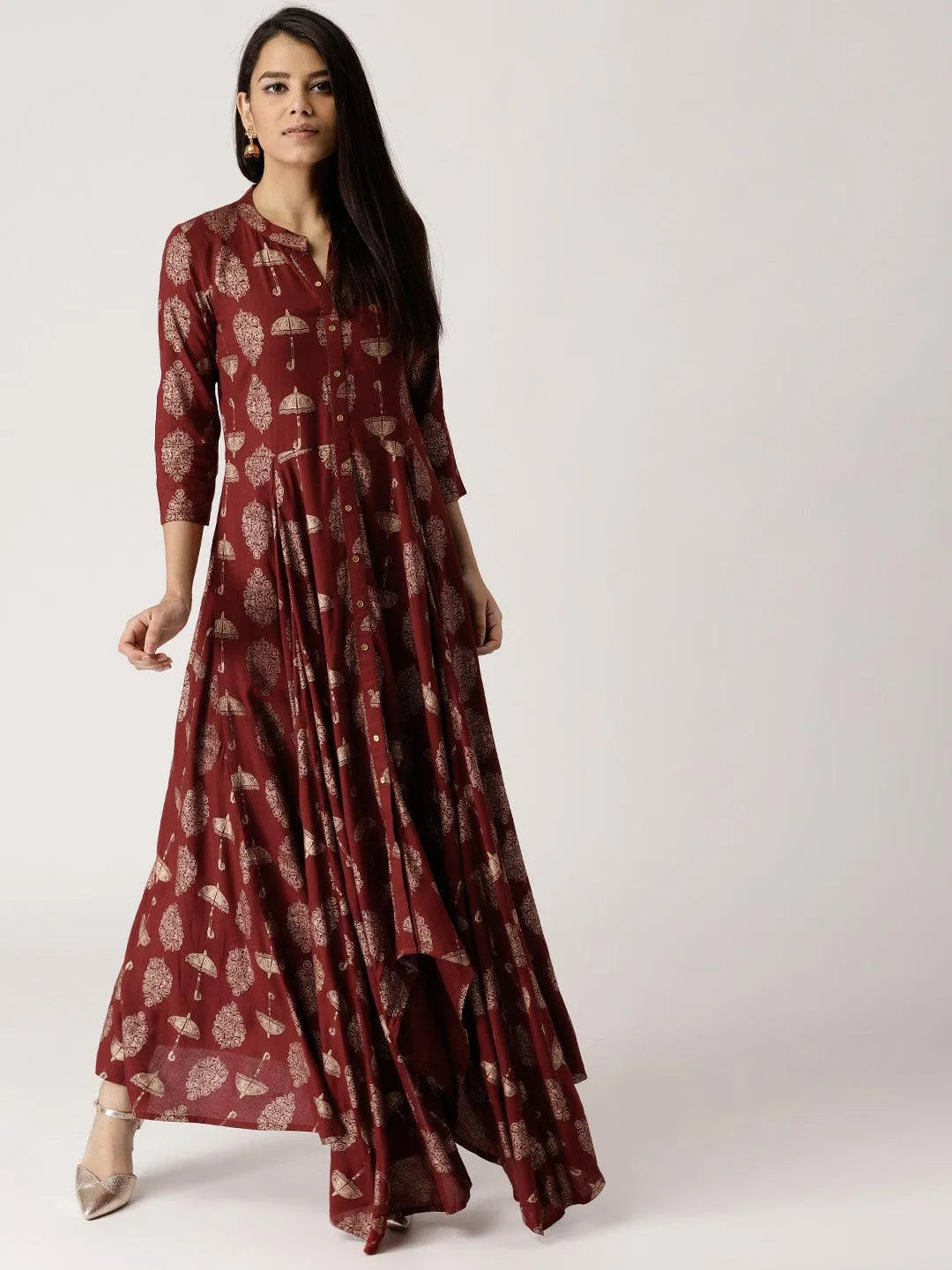 Maroon Printed Rayon Kurta - Jashvi