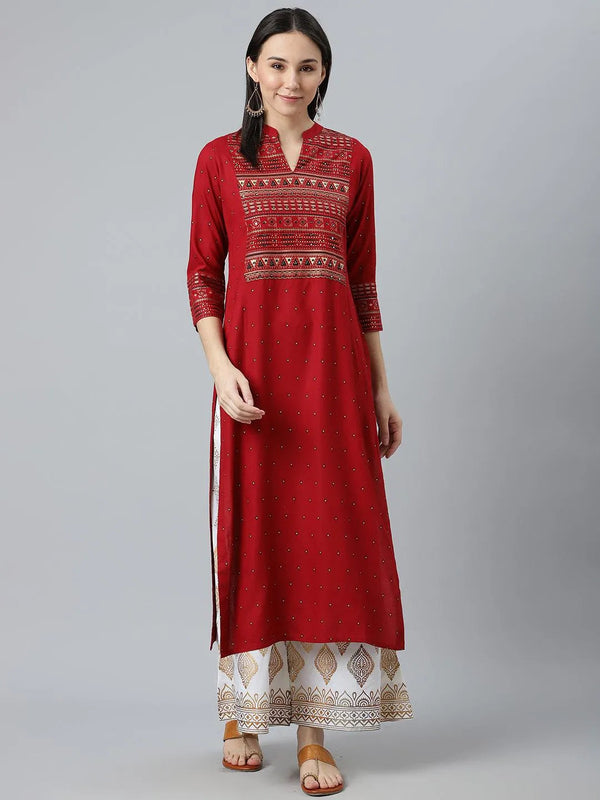 Maroon Printed Rayon Kurta - Jashvi