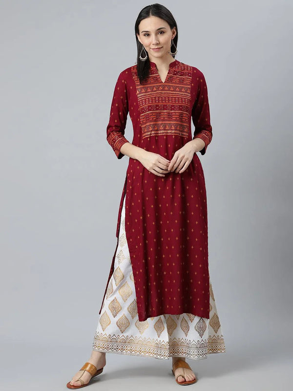 Maroon Printed Rayon Kurta - Jashvi