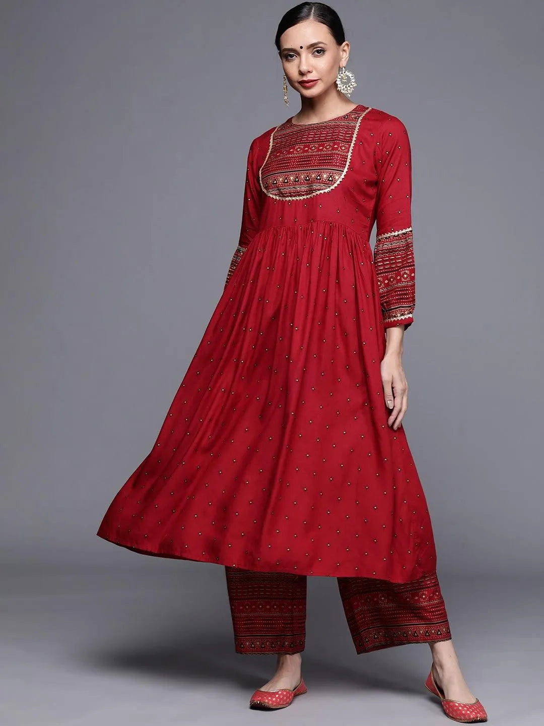 Maroon Printed Rayon Kurta - Jashvi