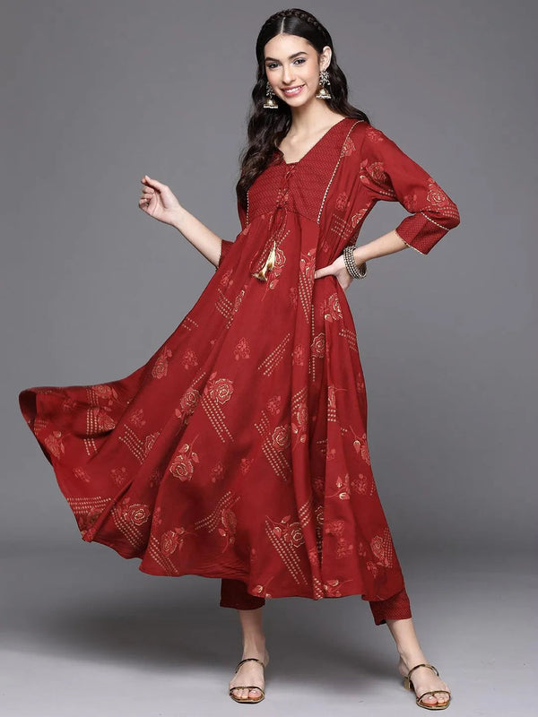 Maroon Printed Rayon Kurta - Jashvi